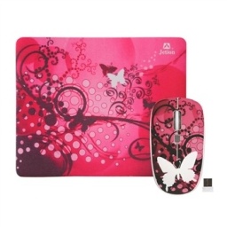 Mouse + Mouse Pad JETION JT-DMS046 | Diseo Mariposa Rosado